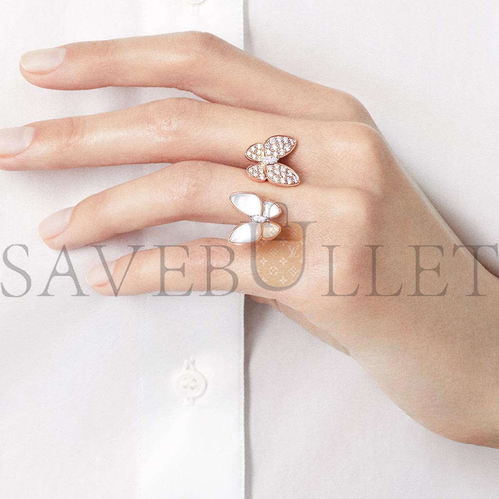 VAN CLEEF ARPELS TWO BUTTERFLY BETWEEN THE FINGER RING - ROSE GOLD, DIAMOND, MOTHER-OF-PEARL  VCARO7AL00